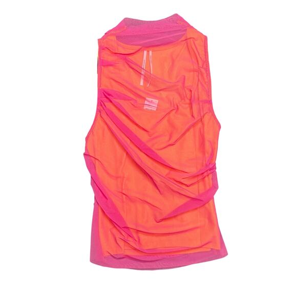 Anthropologie Tops - Anthropologie Sheer Mesh Ruched Mock Neck Tank Top Orange Pink NWT Size S
